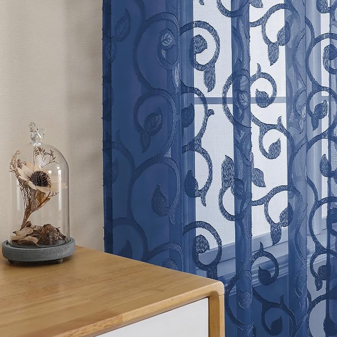 OWENIE Furman Blue Sheer Curtains 54 Inch Length 2 Panels Set by OWENIE