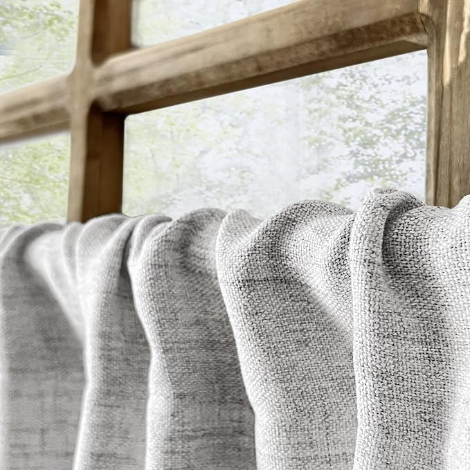 Oindec Faux Linen Kitchen Curtains 24 Inch Length Cafe Curtain Tiers - Image 6