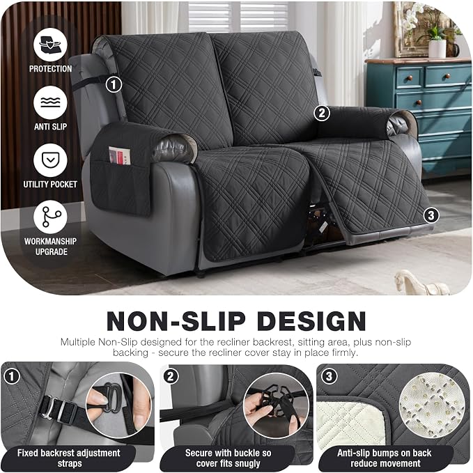 TAOCOCO 100% Waterproof Oversized Loveseat Recliner Cover, Non Slip Split Couch - Image 5