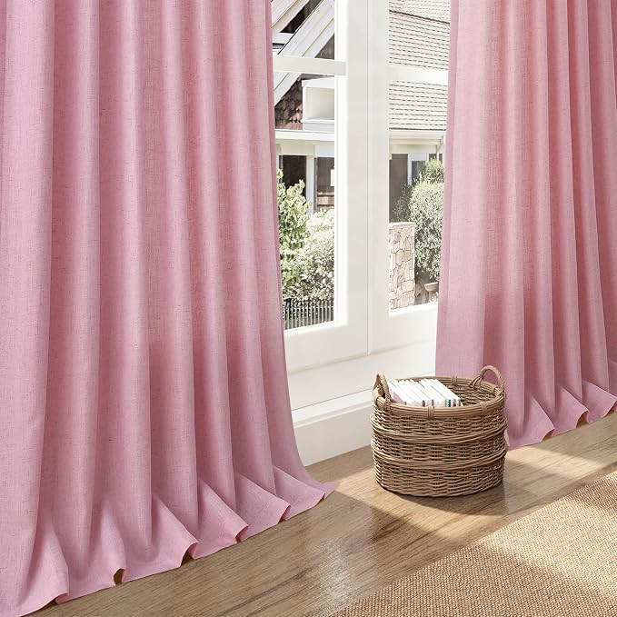 Rose Linen Curtains 84 Inch Long 2 Panel Set - Image 6