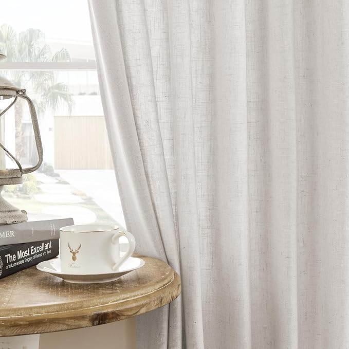 Joydeco Linen Curtains for Living Room, Light Filtering Rod Pocket Back Tab by JOYDECO