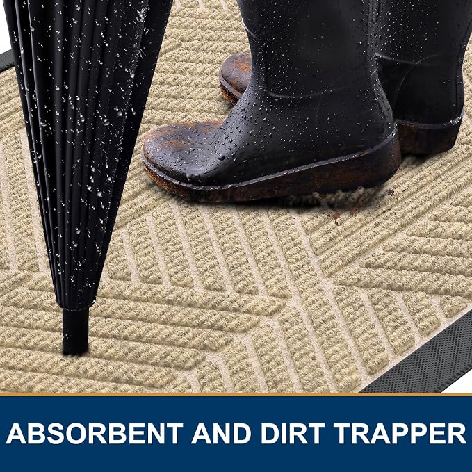 Smiry Front Door Mat Outside Entrance, Heavy Duty Sturdy Natural Rubber Doormat - Image 3