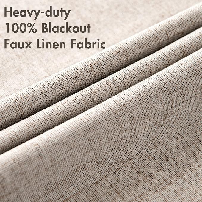 MIULEE Linen Texture Curtains for Bedroom Solid 100% Blackout Thermal Insulated - Image 5