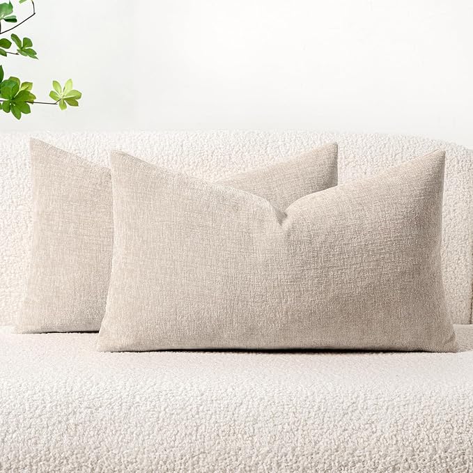 MIULEE Pack of 2 Couch Throw Pillow Covers 12x20 Inch Soft Light Brown Chenille by MIULEE