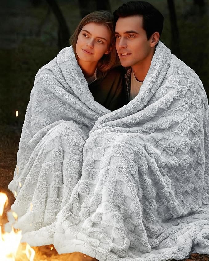 Utopia Bedding Cool Grey Checkered Fleece Throw Blanket - Image 6