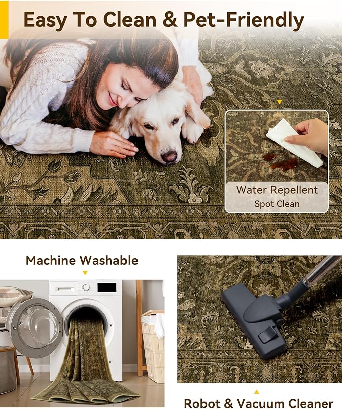 RELEANY Washable Area Rug, Square 4'x4', Water Repellent, Pet Friendly - Image 4