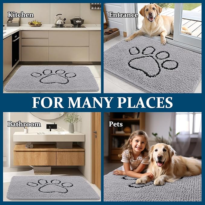 OLANLY Dog Door Mat for Muddy Paws 48x30, Paw Print Design, Absorbs Moisture - Image 8