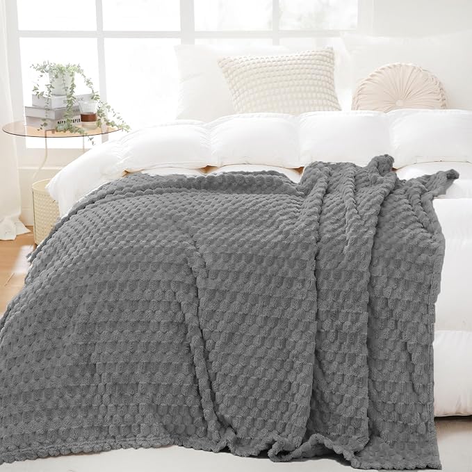 Puncuntex Grey Throw Blanket 90"×90" inches Fuzzy 3D Jacquard Decorative by Puncuntex