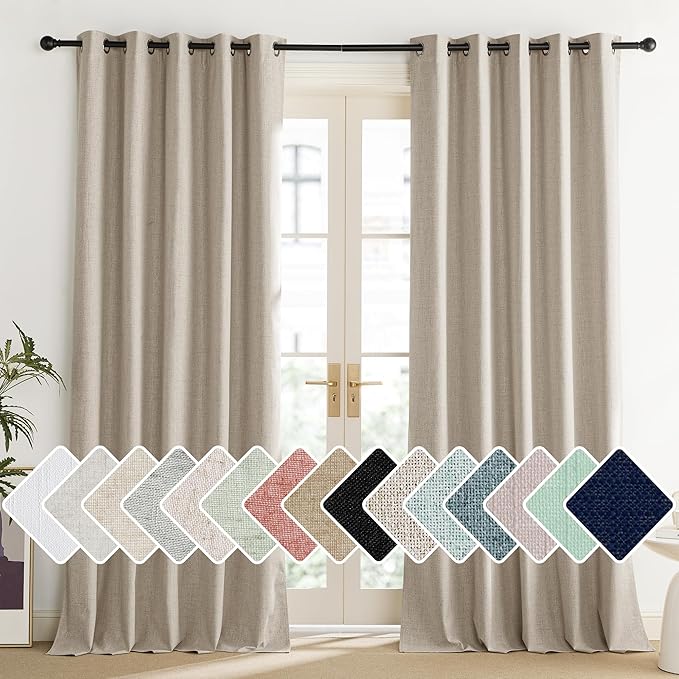 NICETOWN Oatmeal Vintage Open Linen Weave Flax Thermal Curtains, 100% Blackout by NICETOWN