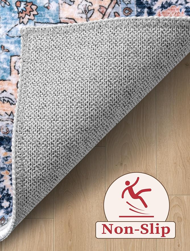 SERISSA Boho Washable Runner Rug, 2x6 Rug Non-Slip Vintage Blue Orange Hallway - Image 4