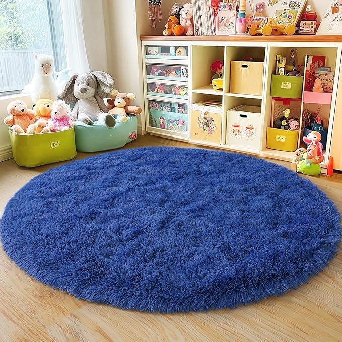 6‘x6’ Blue Round Rug for Bedroom, Ultra Soft Fluffy Circle Rug for Kids Girls by Quntue