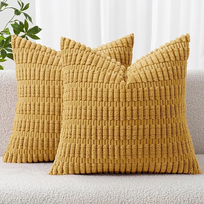 MIULEE Pack of 2 Corduroy Decorative Throw Pillow Covers 18x18 Inch Soft Boho by MIULEE
