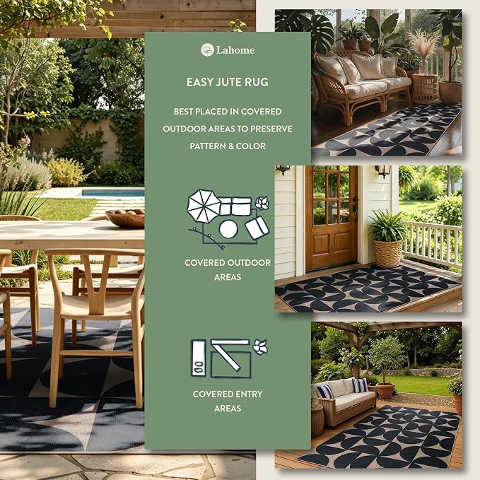 Lahome Semi Circle Easy Jute Black Runner Rug, 2x8 Washable Kithcen Runner | - Image 3