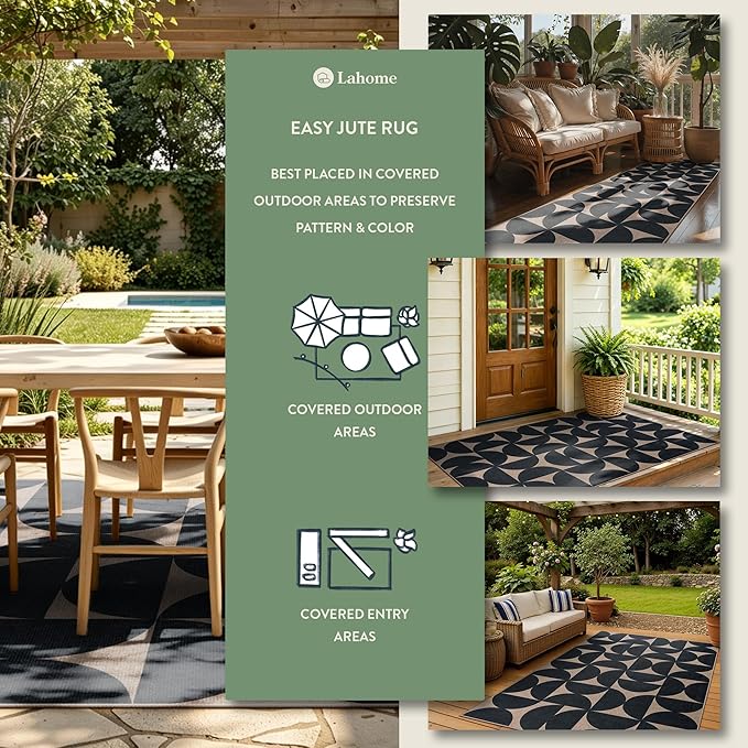Lahome Semi Circle Easy Jute 5x7 Outdoor Rug, Geometric Washable Area Rug | - Image 3