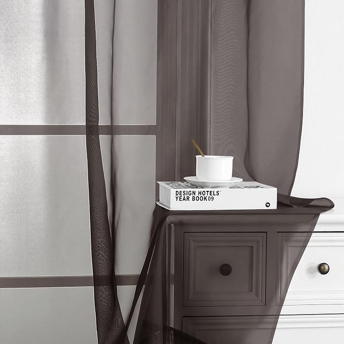 Chyhomenyc Chocolate Brown Sheer Curtains 72 Inch Length 2 Panels, Light - Image 8