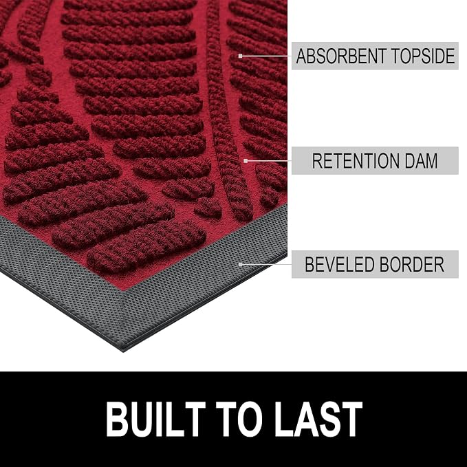 Colorxy Waterproof Doormat, Sturdy Natural Rubber Front Indoor Mat, Non Slip - Image 3