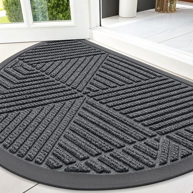 Smiry Half Circle Front Door Mat Outside Entrance, Heavy Duty Sturdy Natural by Smiry