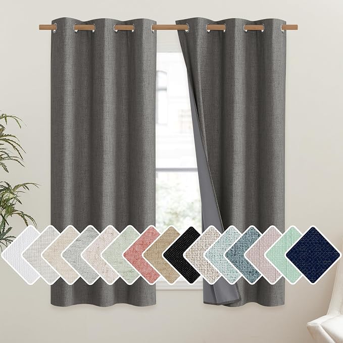 NICETOWN Grizzle Gray Vintage Linen 100% Blackout Curtains by NICETOWN