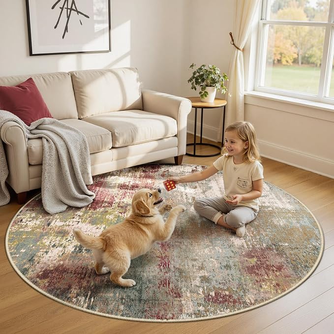 Washable Area Rugs 6ft Non-Slip Modern Abstract Soft - Image 2