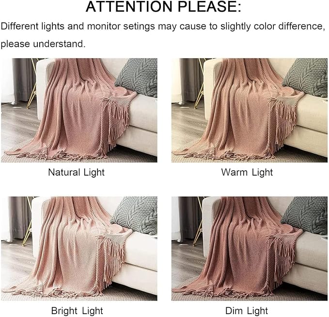 lifein Pink Throw Blanket for Couch, Soft Boho Decor Bed Throw, Cozy Chenille - Image 7