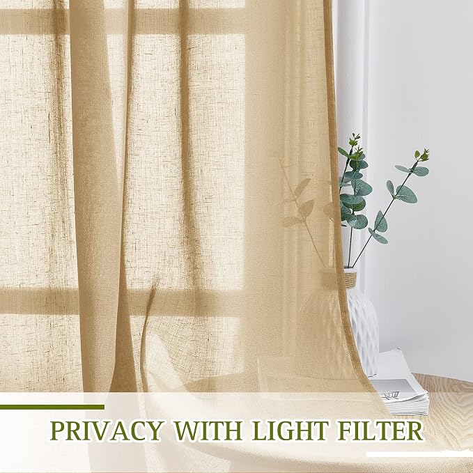 NICETOWN Sheer Curtains Flax Texture 84 inch Length, Grommet Semi Sheer Window - Image 4