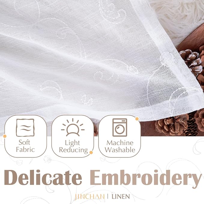 jinchan Linen Valance for Window Embroidered Farmhouse Light Filtering Voile - Image 3