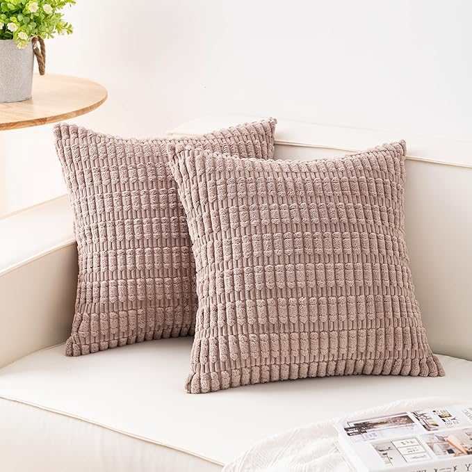 Pack of 2 Corduroy Decorative Throw Pillow Covers 16x16 Inch Soft Striped by Unknown