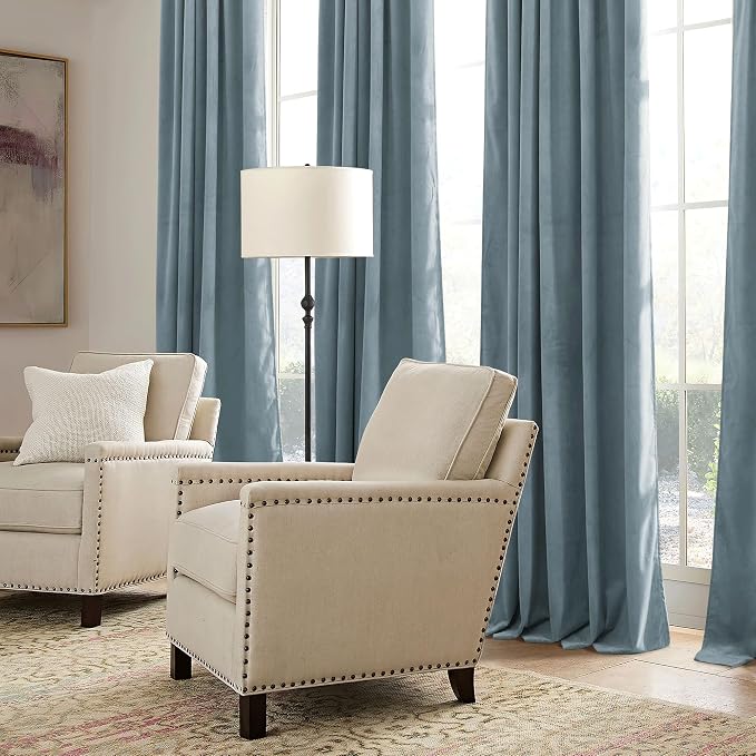 RYB HOME Stone Blue Velvet Curtains 72 inches - Image 6