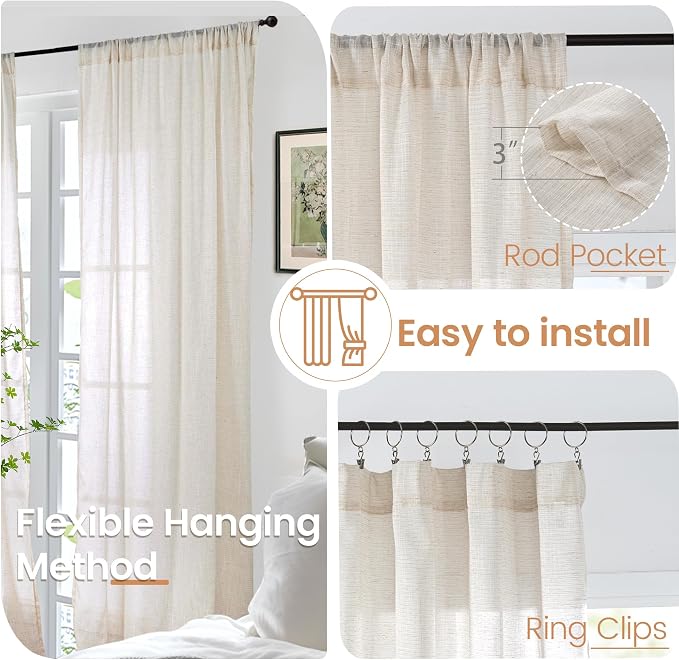 BGment Oatmeal Linen Curtains 84 Inch Length - Image 6