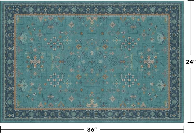 2x3 Washable Teal Rug for Entryway Indoor, Kitchen Floor Waterproof, Powder Room - Image 2