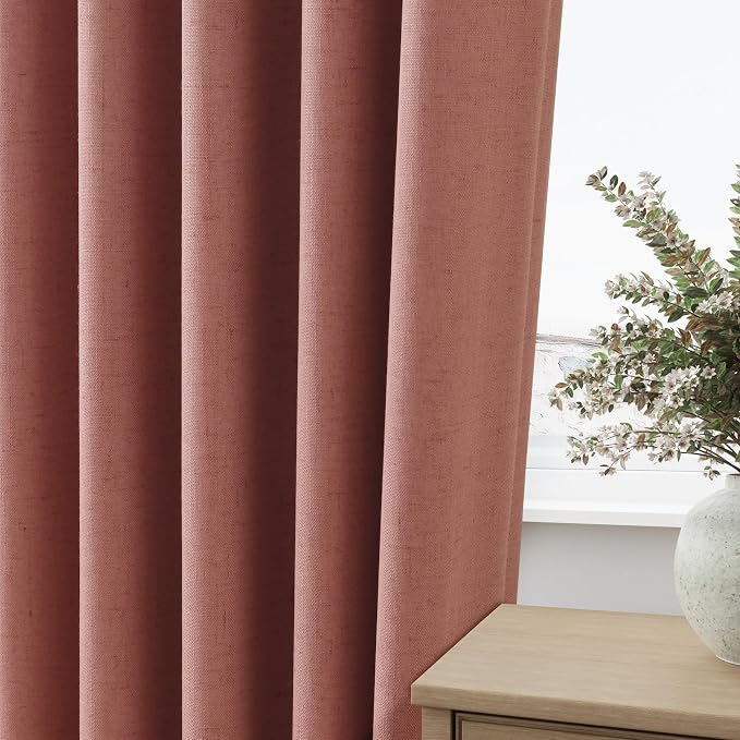 Dusty Rose 100% Blackout Linen Curtains 72 Inch Length 2 Panels Set - Image 6
