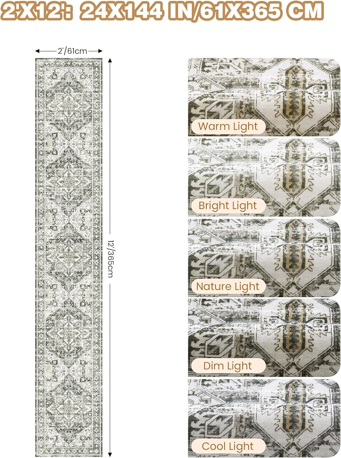 Hallway Runner Rug 2x12, Extra Long Washable Runner Rugs - Image 2