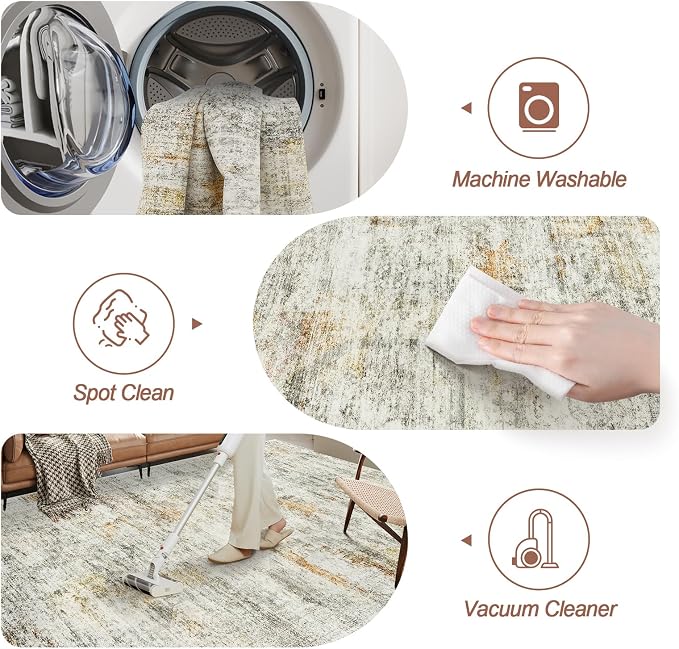 Washable Area Rug 8x10, Large Soft Abstract Rugs - Image 4