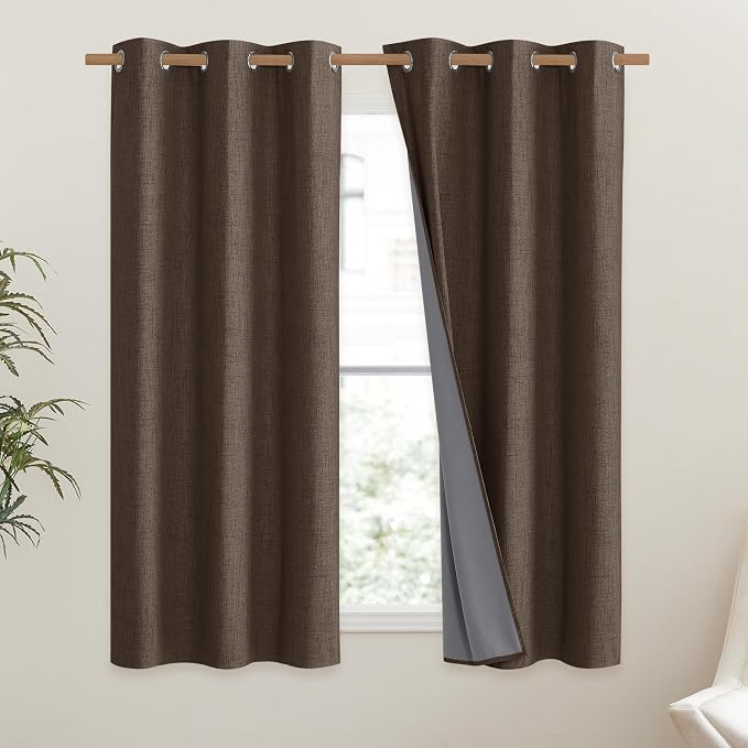 NICETOWN Coffee Vintage Linen 100% Blackout Curtains - Image 2