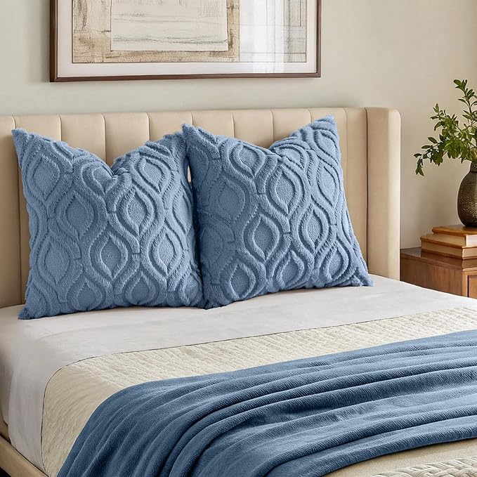 decorUhome Throw Pillow Covers 16x16 Inch Set of 2, Soft Plush Faux Wool Dusty - Image 7