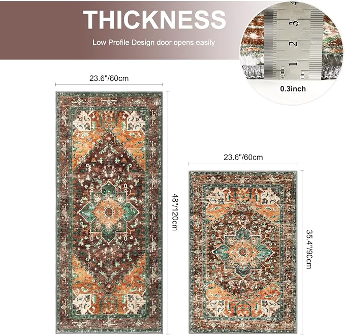 Yamaziot Washable Kitchen Runner Rug Set of 2, Non-Slip Boho Vintage Hallway - Image 2