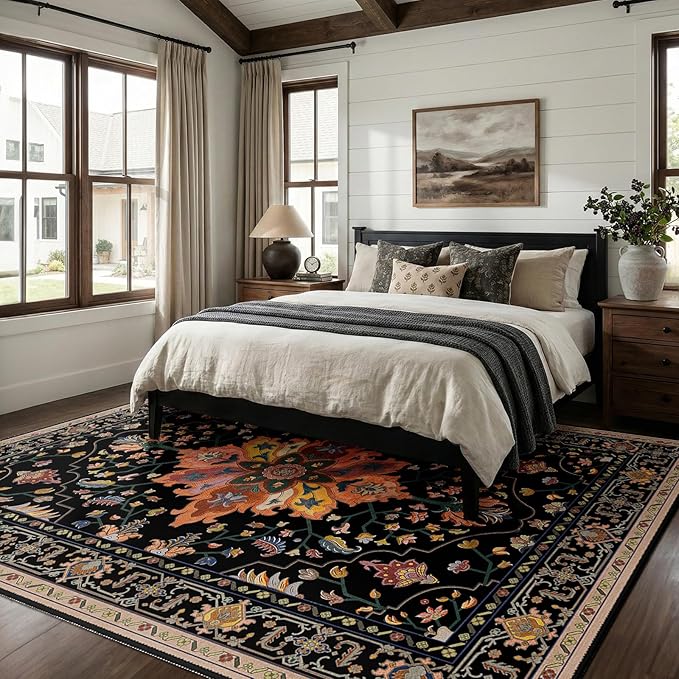 Area Rugs 6'x8' Washable Non-Slip, Floral Vintage Distress Print Pattern - Image 2