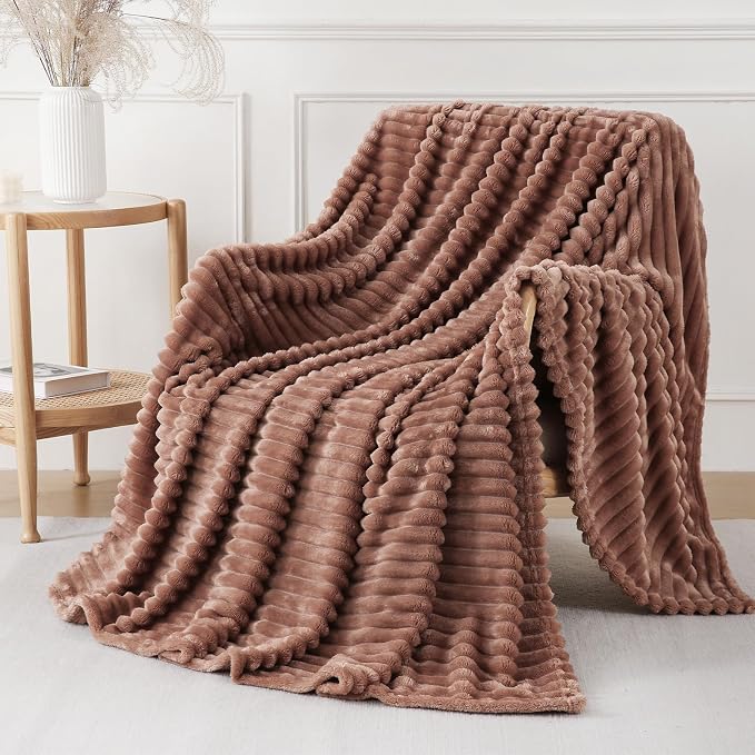 Chocolate Throw Blanket for Couch Sofa 50x70 inches Striped Design | Fleece - Image 3