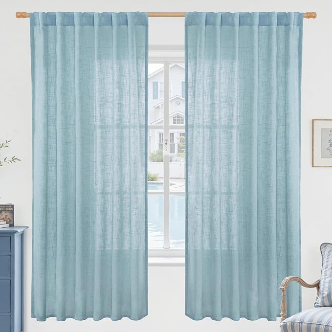 LAMIT Stone Blue 72 inch Linen Curtains by LAMIT