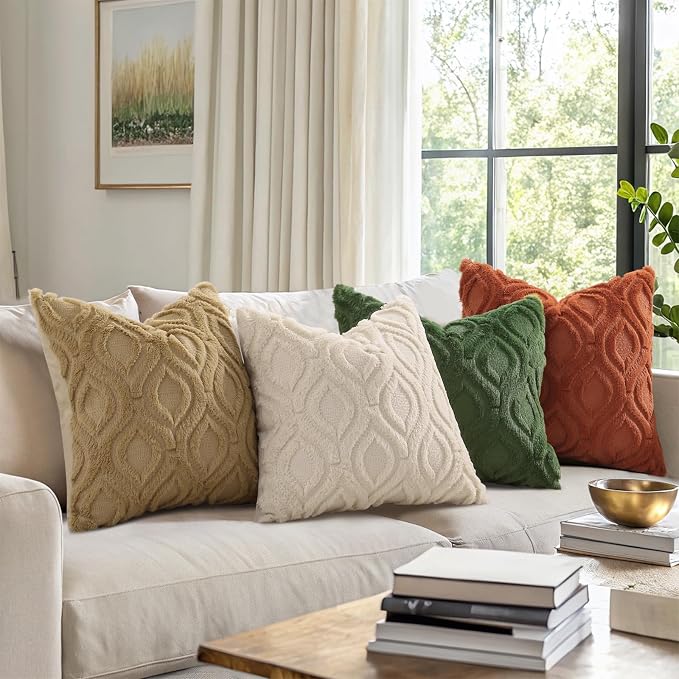 decorUhome Throw Pillow Covers 18x18 Inch Set of 2, Soft Plush Faux Wool Beige - Image 7