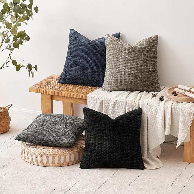 MIULEE Pack of 4 Couch Throw Pillow Covers 18x18 Inch Neutral Navy/Grey Soft - Image 5