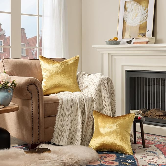 GIGIZAZA Gold Velvet Decorative Throw Pillow Covers, 18x18 Pillow Covers - Image 8
