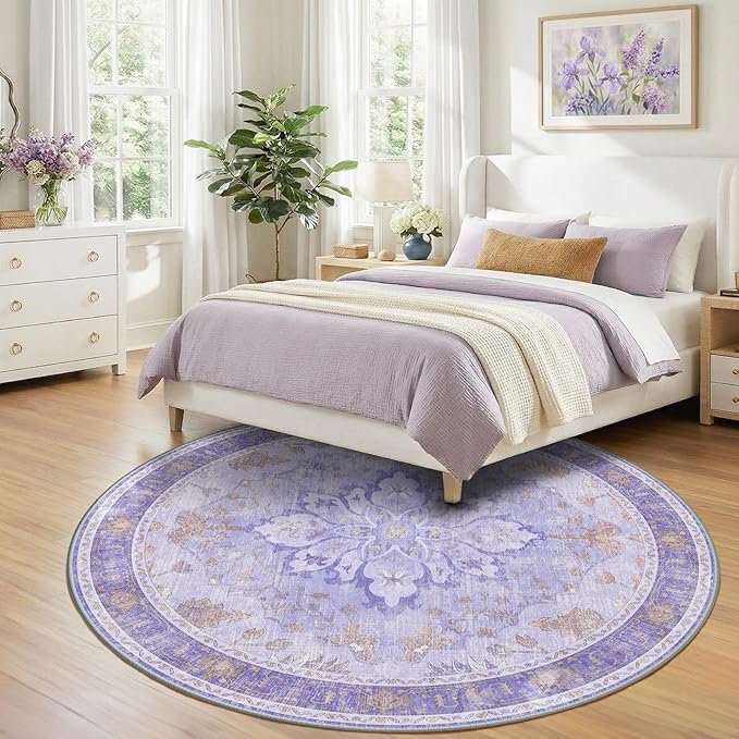 RELEANY Area Rugs 8ft Washable Non-Slip, Floral Vintage Distress Print Pattern - Image 3