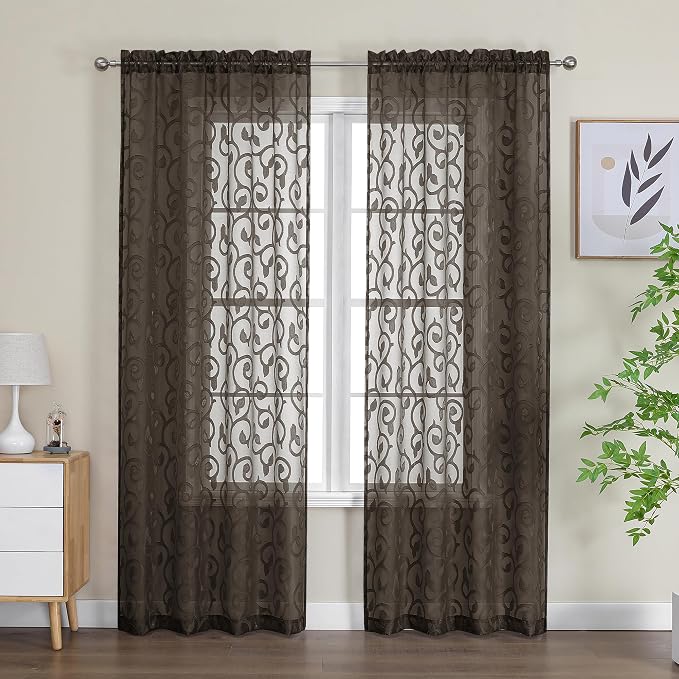 OWENIE Furman Chocolate Sheer Curtains 84 inches Long - Image 2