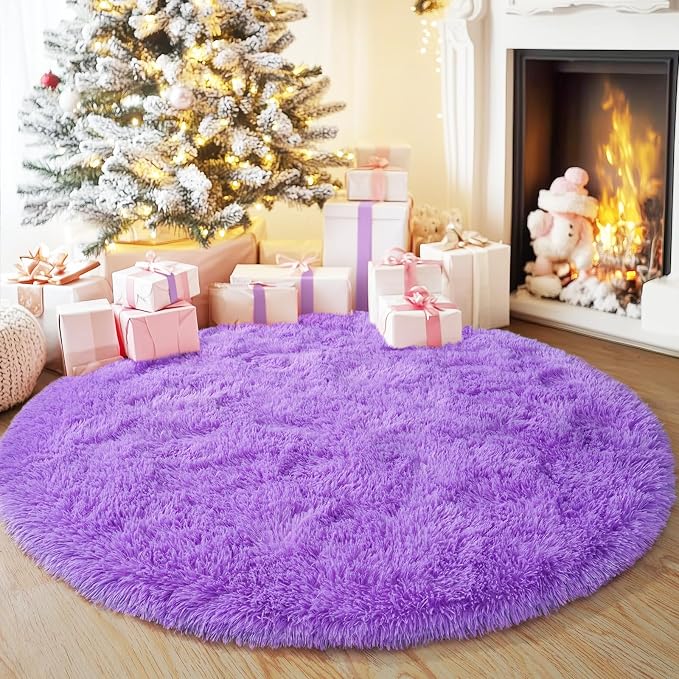 4'x4' Purple Round Rug for Bedroom, Ultra Soft Fluffy Circle Rug for Kids Girls - Image 6