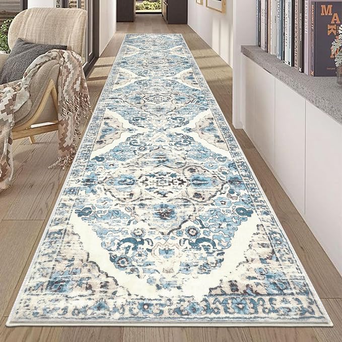 HEBE Hallway Runner Rug 2'8''x12' Washable Vintage Distressed Area Rugs Non by HEBE