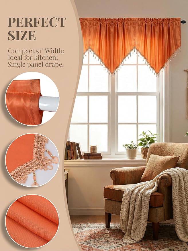 Molaxhome Swag Curtain 51 inch Length Rod Pocket Scalloped Curtain Valance - Image 5