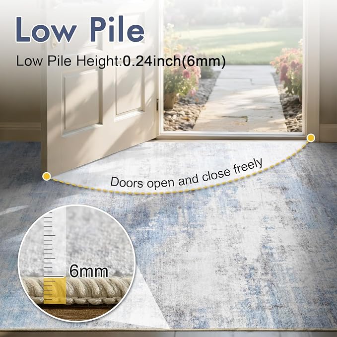 2x6 Ft Washable Runner Rug, Non-Slip Low Pile Hallway Kitchen Area Rug - Image 7