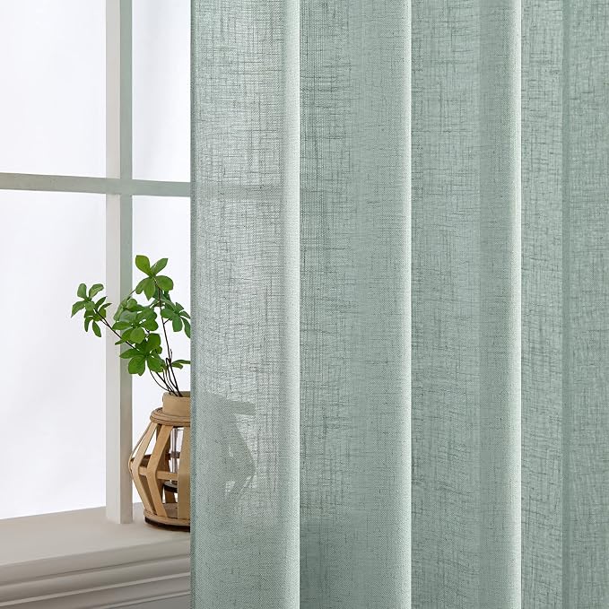 MIULEE Sea Green Linen Curtains 90 Inch Long - Image 5