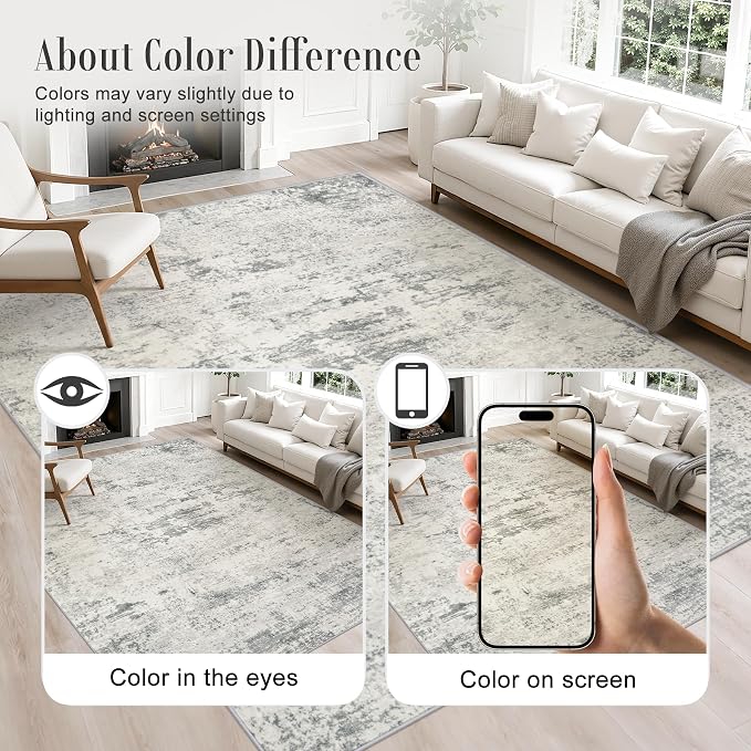 2.6x10 Washable Runner Rug:Modern Abstract Indoor Soft Carpet Gray | - Image 4